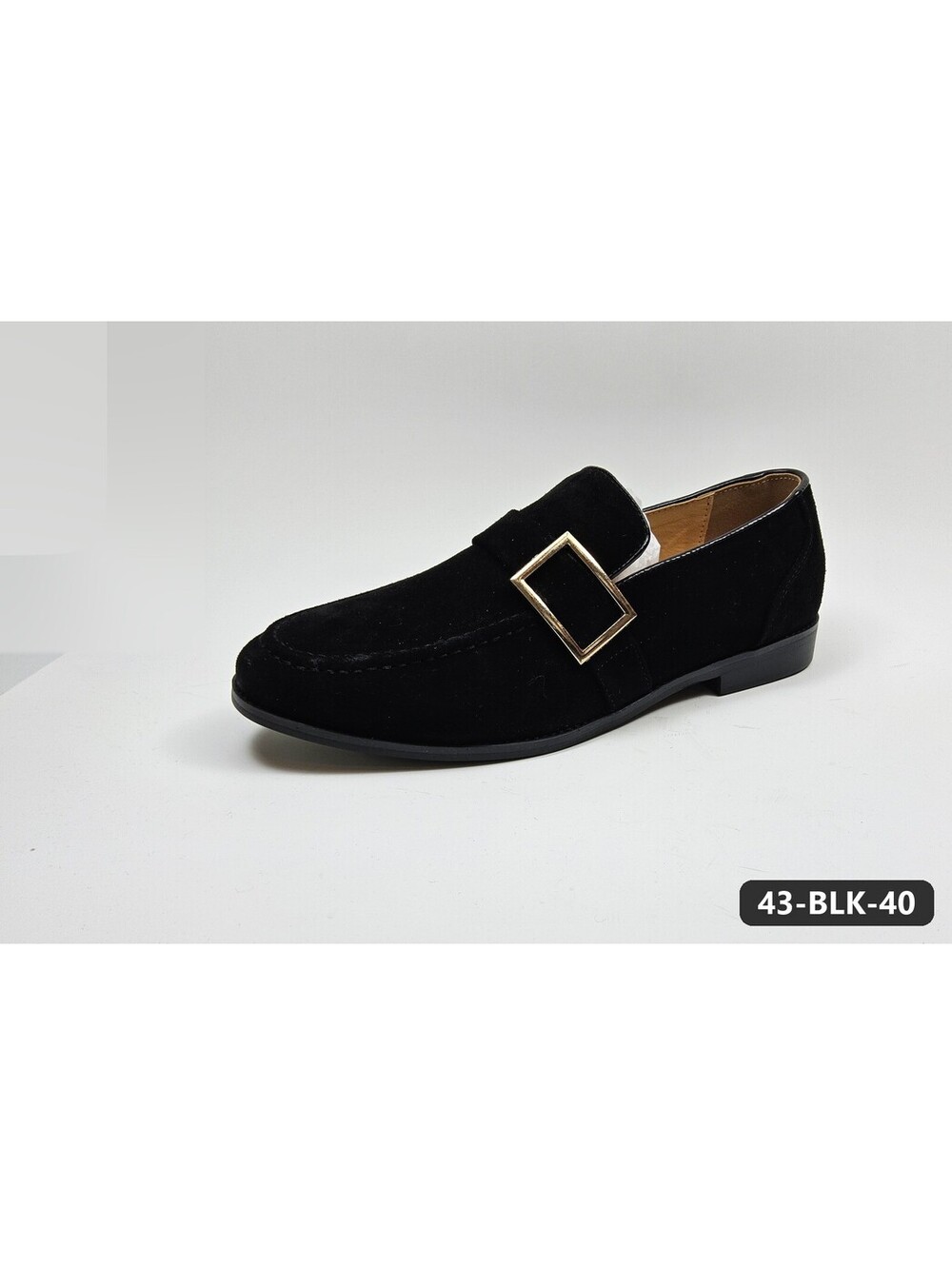 Men's Black Suede-Finish Loafers with Gold Buckle